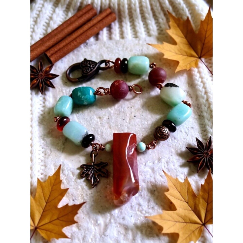 NEW!!! Chunky Fall Bracelet: Agate + Aventurine! Uniquely Handmade - OOAK - Boho